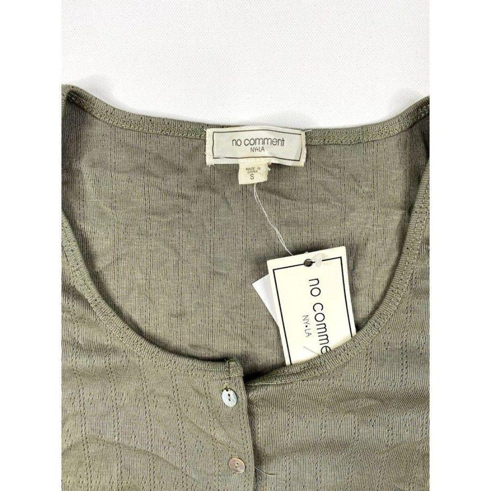 Shirt Top Small Sage Green Pointelle Button Front - Picture 4 of 7